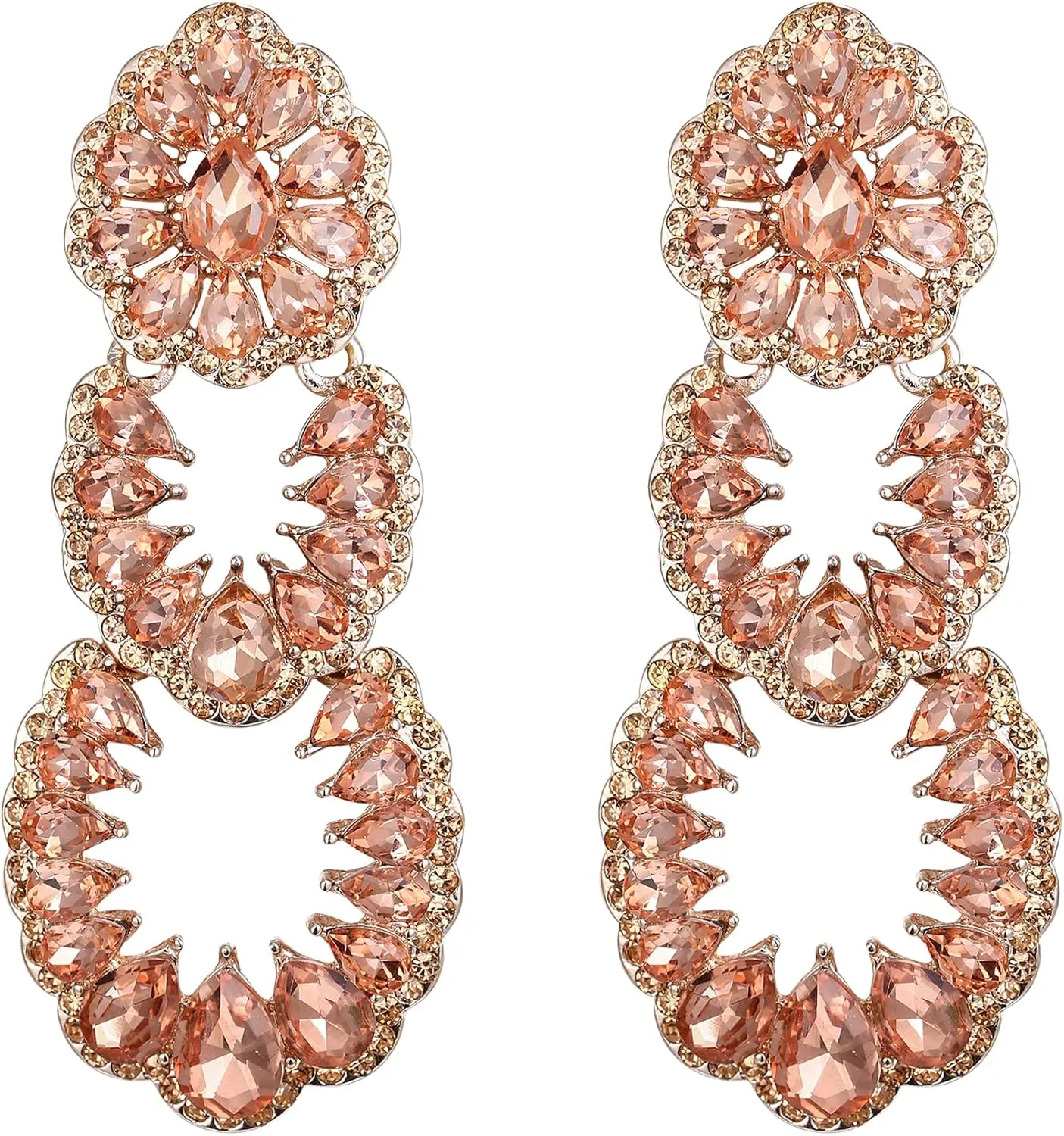 Flyonce Vintage Rhinestone Chandelier Earrings, Wedding Bridal Crystal Art Deco Hollow Drop Dangle Earrings