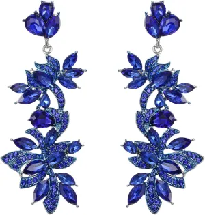 Flyonce Vintage Style Art Deco Earrings, Rhinestone Crystal Enamel Floral Lead Chandelier Dangle Earrings