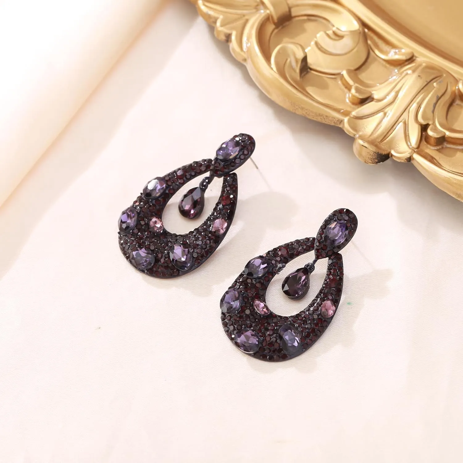 Flyonce Wedding Bridal Rhinestone Teardrop Oval Drop Dangle Earrings for Women Fashion Jewelry for Cocktail Prom Party