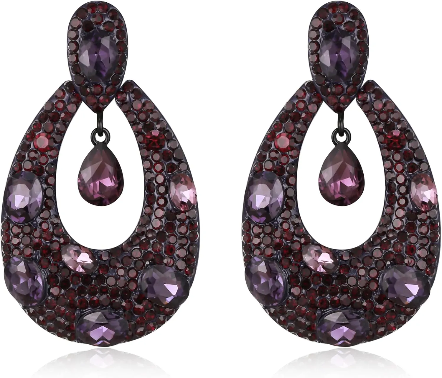Flyonce Wedding Bridal Rhinestone Teardrop Oval Drop Dangle Earrings for Women Fashion Jewelry for Cocktail Prom Party