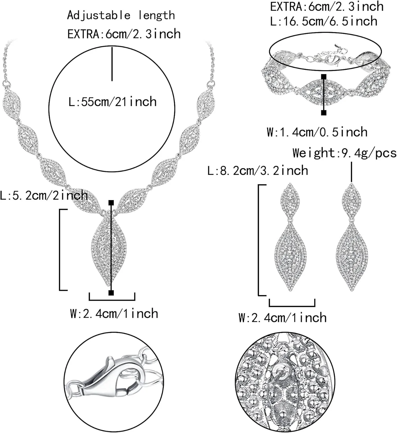 Flyonce Wedding Jewelry Set Rhinestone Crystal Bridal Leaf Necklace Drop Dangle Chandelier Earrings Sets for Women