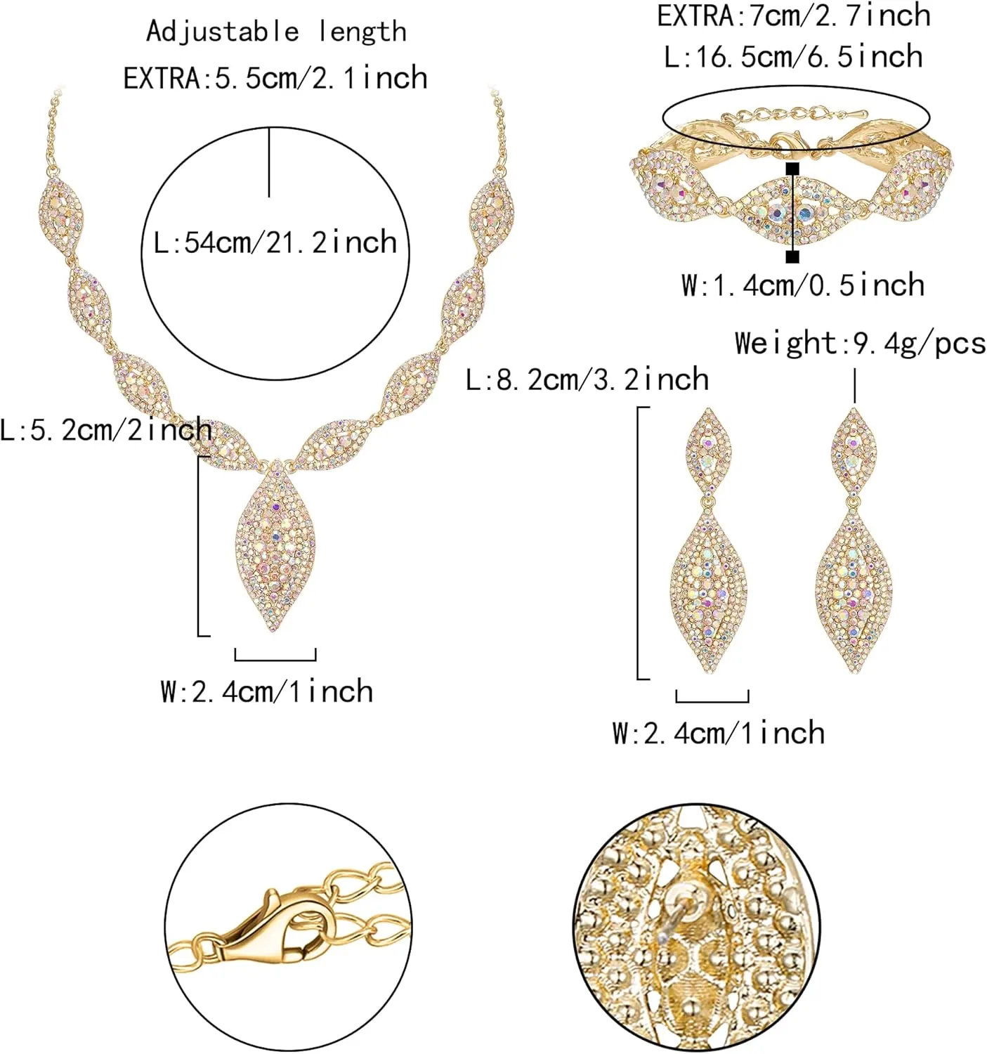 Flyonce Wedding Jewelry Set Rhinestone Crystal Bridal Leaf Necklace Drop Dangle Chandelier Earrings Sets for Women