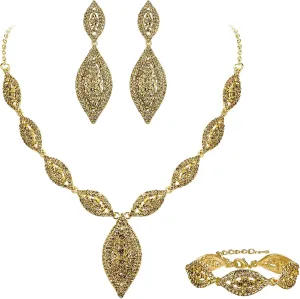 Flyonce Wedding Jewelry Set Rhinestone Crystal Bridal Leaf Necklace Drop Dangle Chandelier Earrings Sets for Women