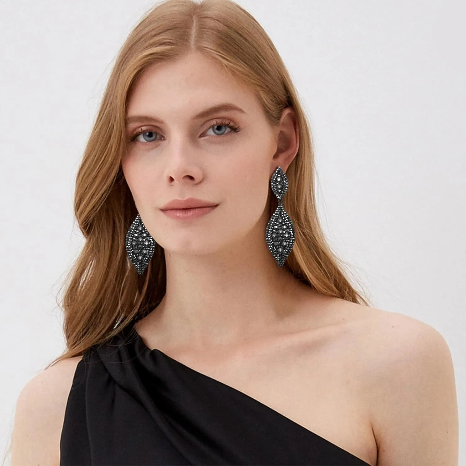 Flyonce Wedding Jewelry Set Rhinestone Crystal Bridal Leaf Necklace Drop Dangle Chandelier Earrings Sets for Women