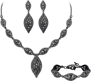 Flyonce Wedding Jewelry Set Rhinestone Crystal Bridal Leaf Necklace Drop Dangle Chandelier Earrings Sets for Women