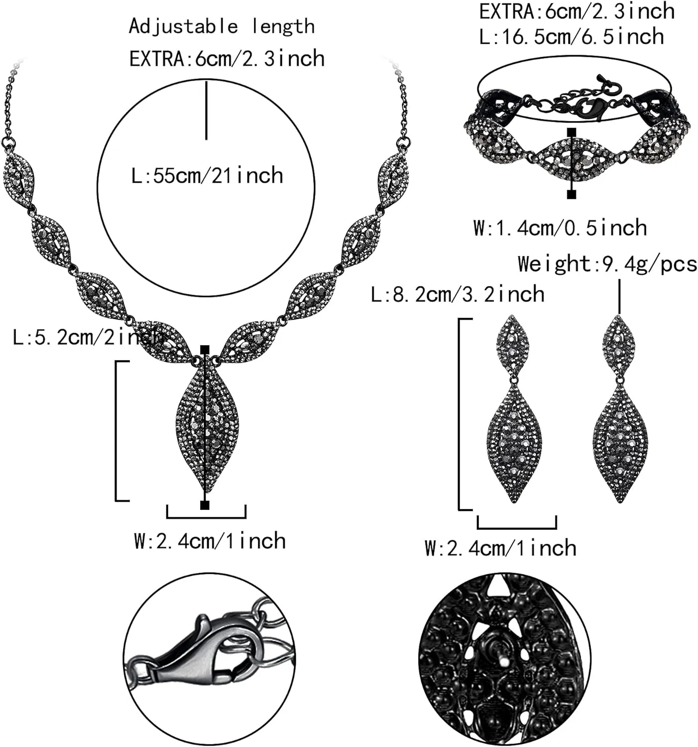 Flyonce Wedding Jewelry Set Rhinestone Crystal Bridal Leaf Necklace Drop Dangle Chandelier Earrings Sets for Women