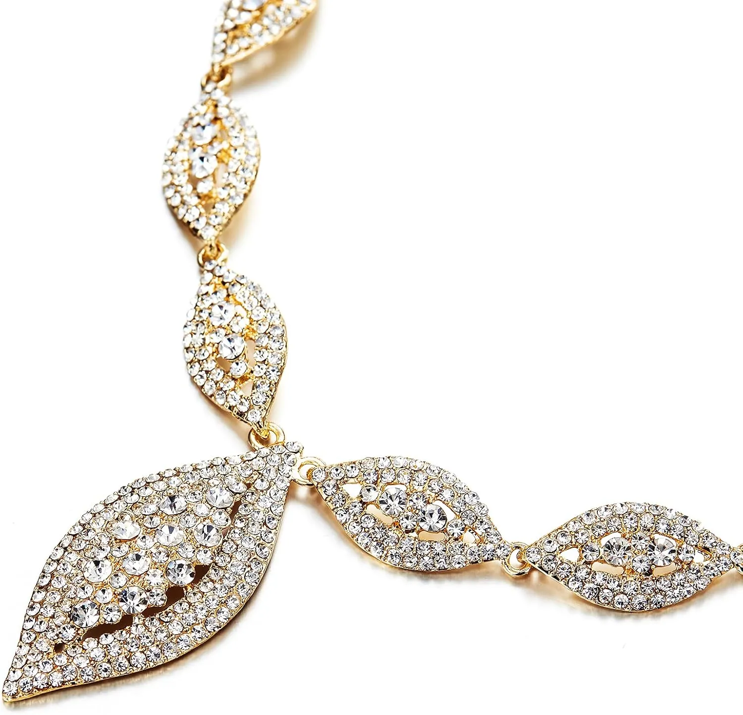 Flyonce Wedding Jewelry Set Rhinestone Crystal Bridal Leaf Necklace Drop Dangle Chandelier Earrings Sets for Women