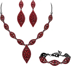 Flyonce Wedding Jewelry Set Rhinestone Crystal Bridal Leaf Necklace Drop Dangle Chandelier Earrings Sets for Women