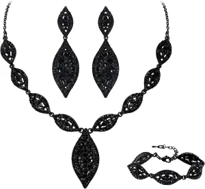 Flyonce Wedding Jewelry Set Rhinestone Crystal Bridal Leaf Necklace Drop Dangle Chandelier Earrings Sets for Women