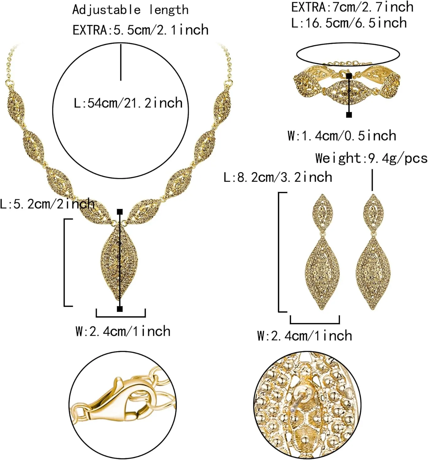 Flyonce Wedding Jewelry Set Rhinestone Crystal Bridal Leaf Necklace Drop Dangle Chandelier Earrings Sets for Women