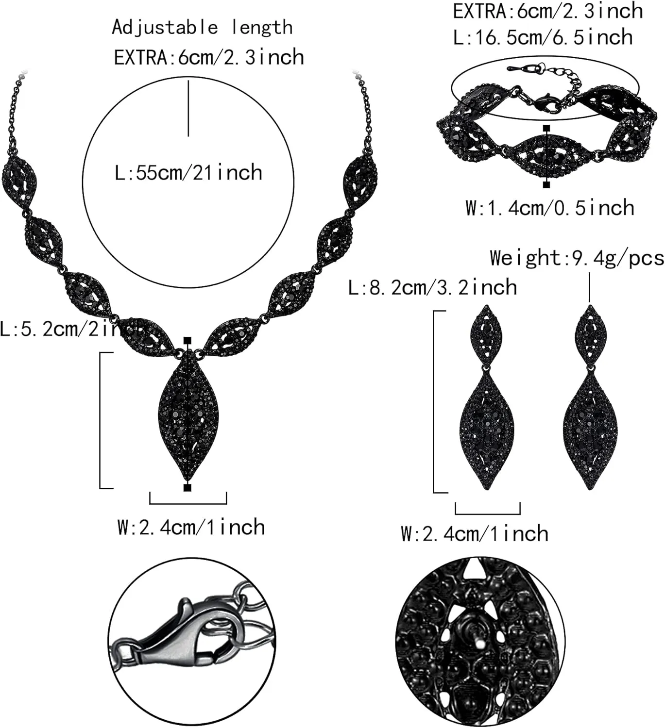Flyonce Wedding Jewelry Set Rhinestone Crystal Bridal Leaf Necklace Drop Dangle Chandelier Earrings Sets for Women