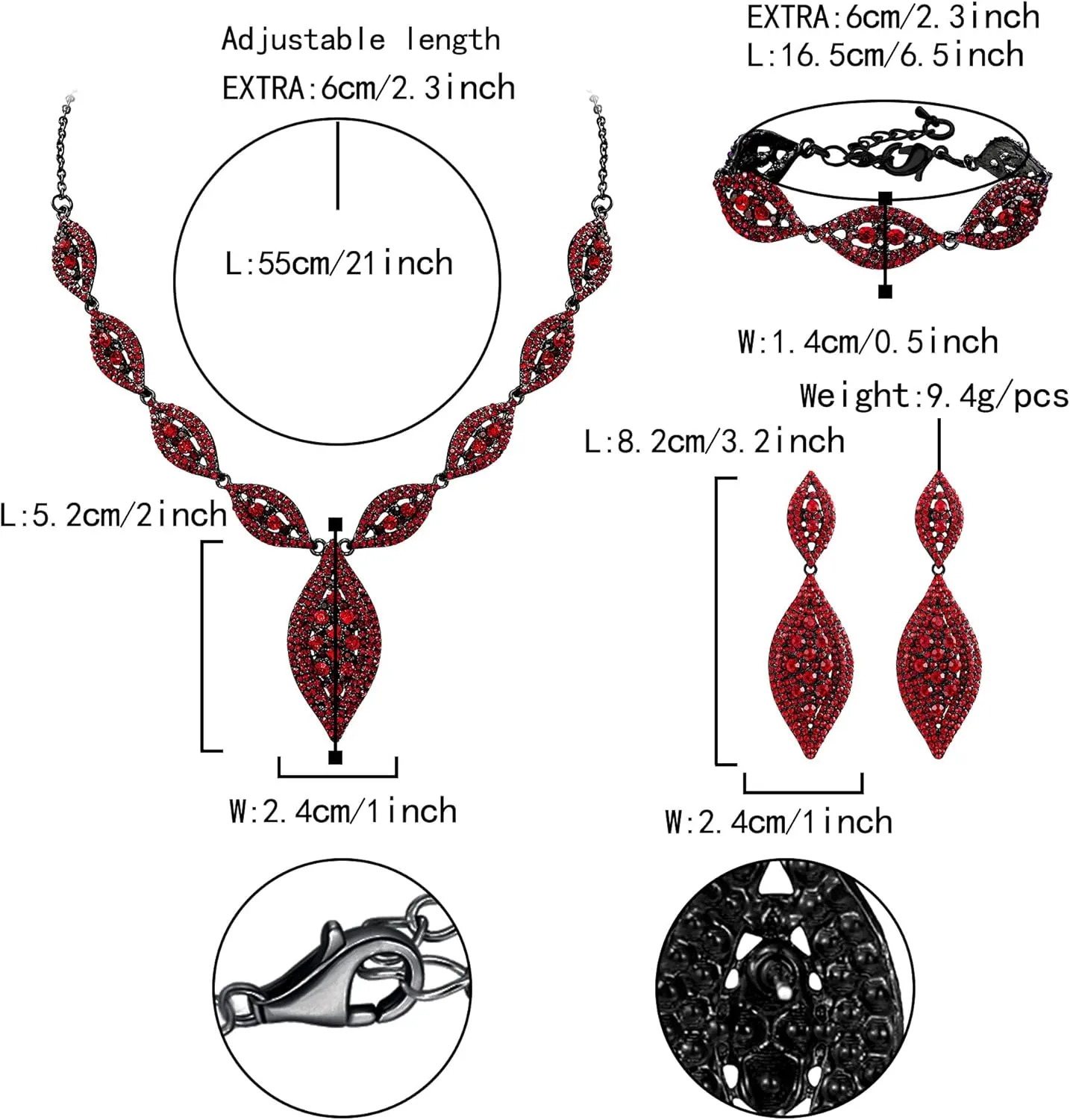 Flyonce Wedding Jewelry Set Rhinestone Crystal Bridal Leaf Necklace Drop Dangle Chandelier Earrings Sets for Women