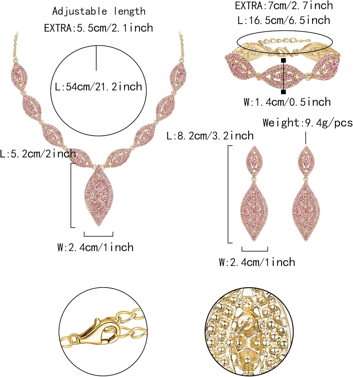 Flyonce Wedding Jewelry Set Rhinestone Crystal Bridal Leaf Necklace Drop Dangle Chandelier Earrings Sets for Women