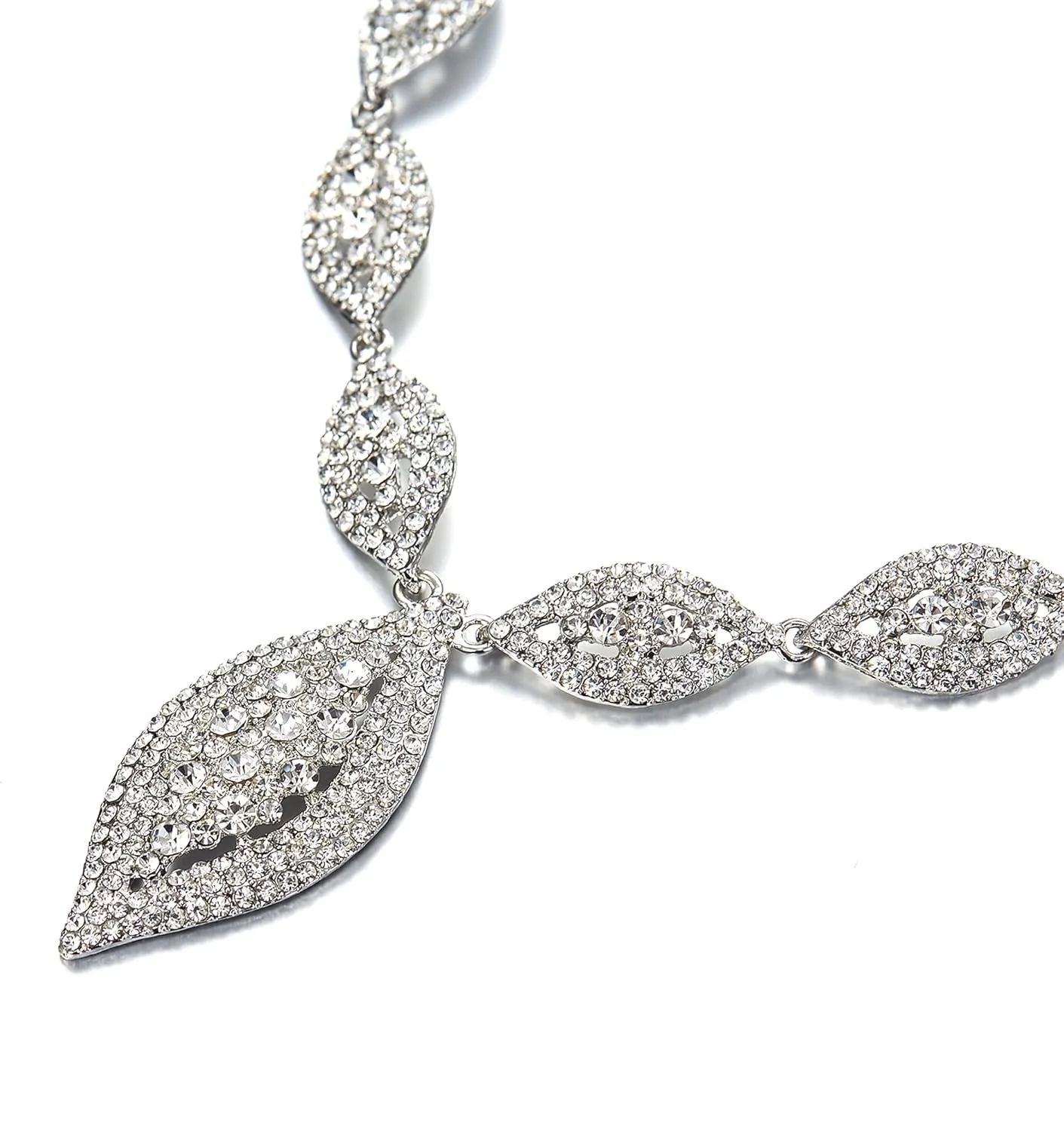 Flyonce Wedding Jewelry Set Rhinestone Crystal Bridal Leaf Necklace Drop Dangle Chandelier Earrings Sets for Women