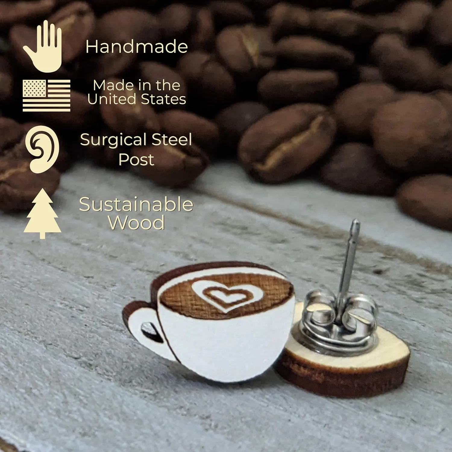 Foodie Lover Fun Foodie Stud Earring, Handpainted Laser Cut Wood Earrings, Handmade in the USA by Unpossible Cuts