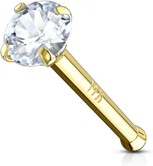 Forbidden Body Jewelry 14k Gold Nose Ring, 20g, Solid 6mm Stud, 2mm CZ Simulated Diamond, Non-Irritating Skin Safe Real Gold, Women and Men