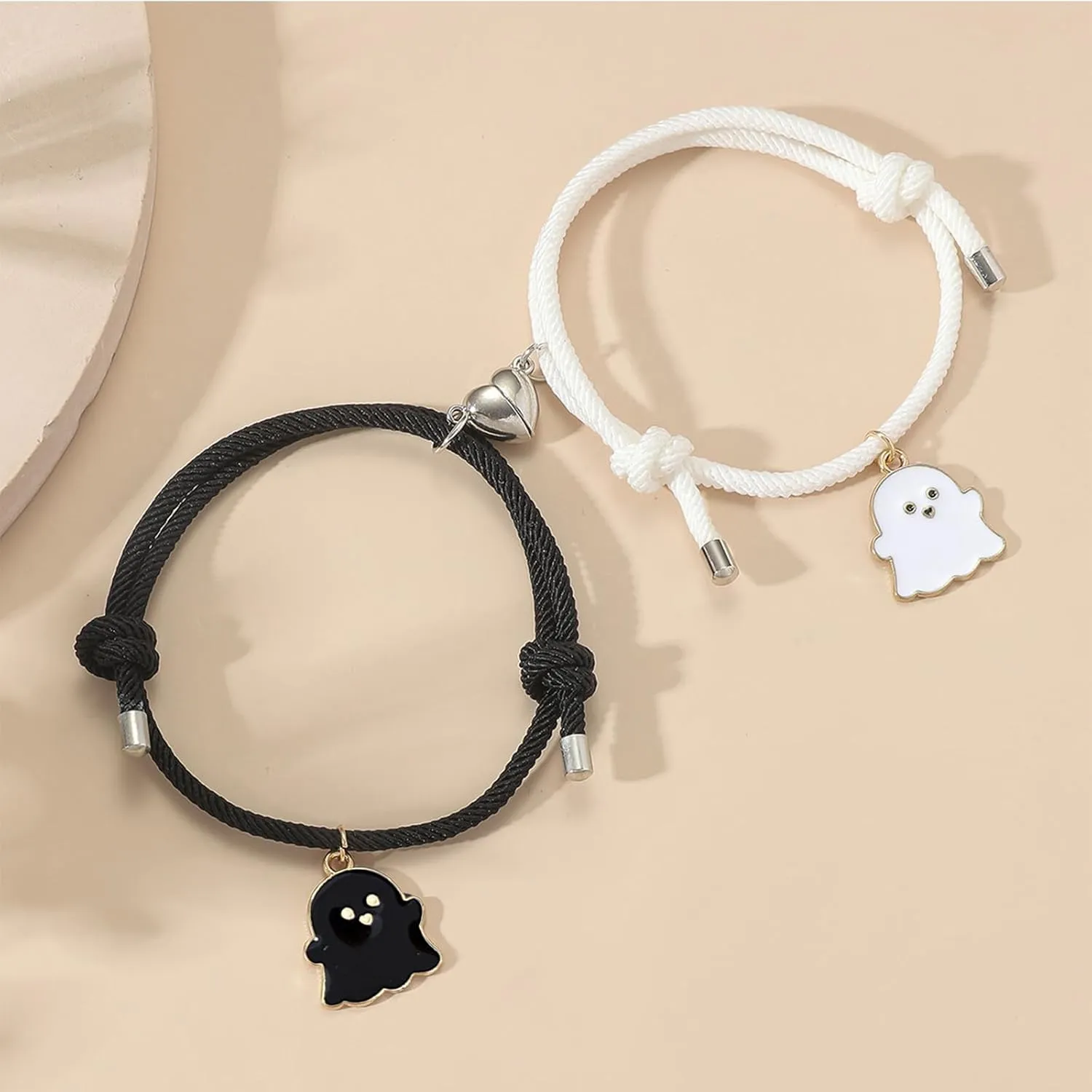 FORUBUS Lovely Black White Ghost Bracelet Set for Couples or Friends - Halloween Costume Jewelry, Valentine's Day, Memorial Gift