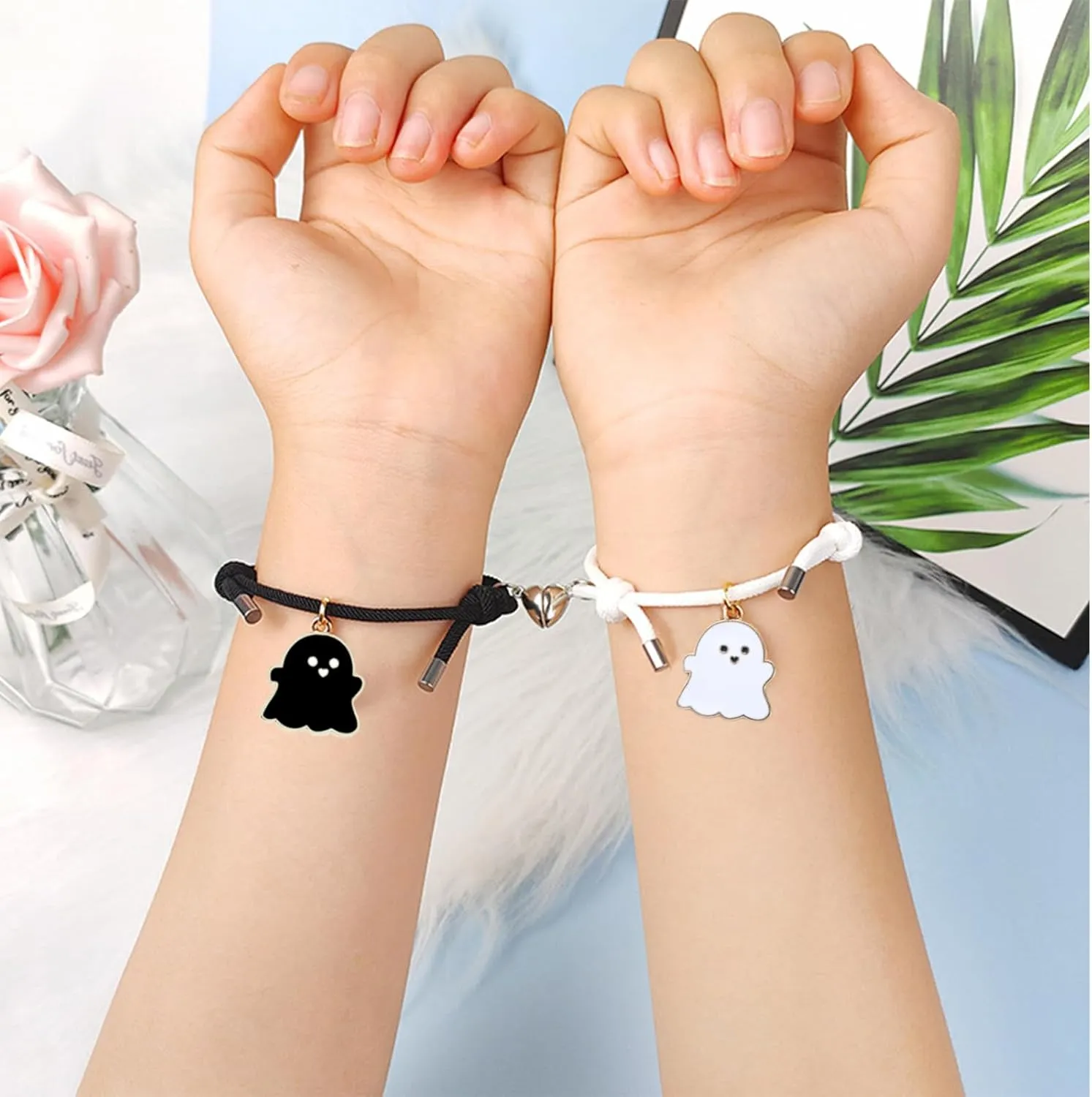 FORUBUS Lovely Black White Ghost Bracelet Set for Couples or Friends - Halloween Costume Jewelry, Valentine's Day, Memorial Gift