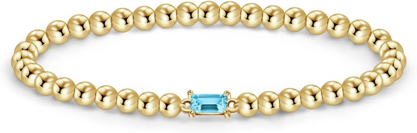 Free bird Birthstone Beaded Bracelet for Women Dainty 14K Gold Plated Stretchable Beaded Bracelet Hypoallergenic Waterproof Trendy Stackable Bracelet Birthstone Jewelry Gift for Birthday Christmas Valentine's Day