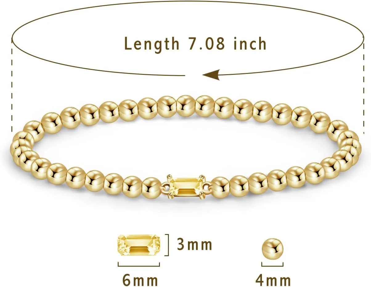 Free bird Birthstone Beaded Bracelet for Women Dainty 14K Gold Plated Stretchable Beaded Bracelet Hypoallergenic Waterproof Trendy Stackable Bracelet Birthstone Jewelry Gift for Birthday Christmas Valentine's Day