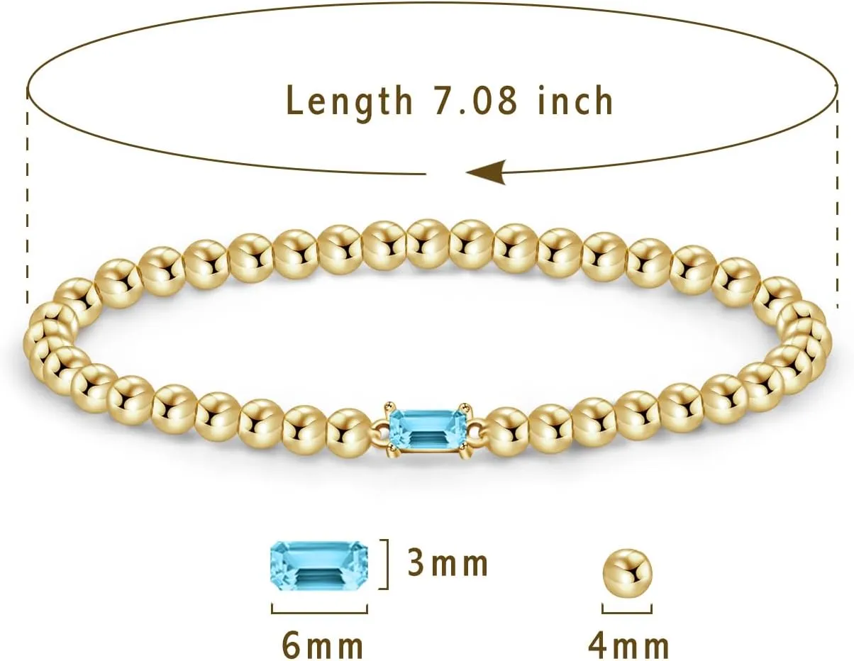 Free bird Birthstone Beaded Bracelet for Women Dainty 14K Gold Plated Stretchable Beaded Bracelet Hypoallergenic Waterproof Trendy Stackable Bracelet Birthstone Jewelry Gift for Birthday Christmas Valentine's Day