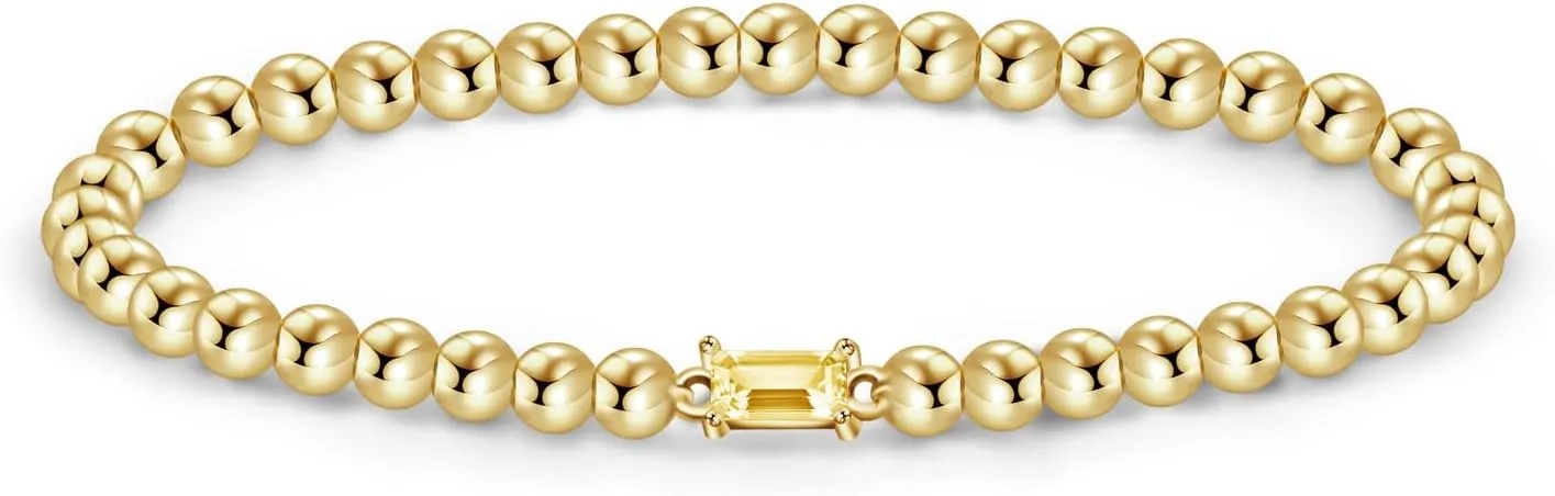 Free bird Birthstone Beaded Bracelet for Women Dainty 14K Gold Plated Stretchable Beaded Bracelet Hypoallergenic Waterproof Trendy Stackable Bracelet Birthstone Jewelry Gift for Birthday Christmas Valentine's Day