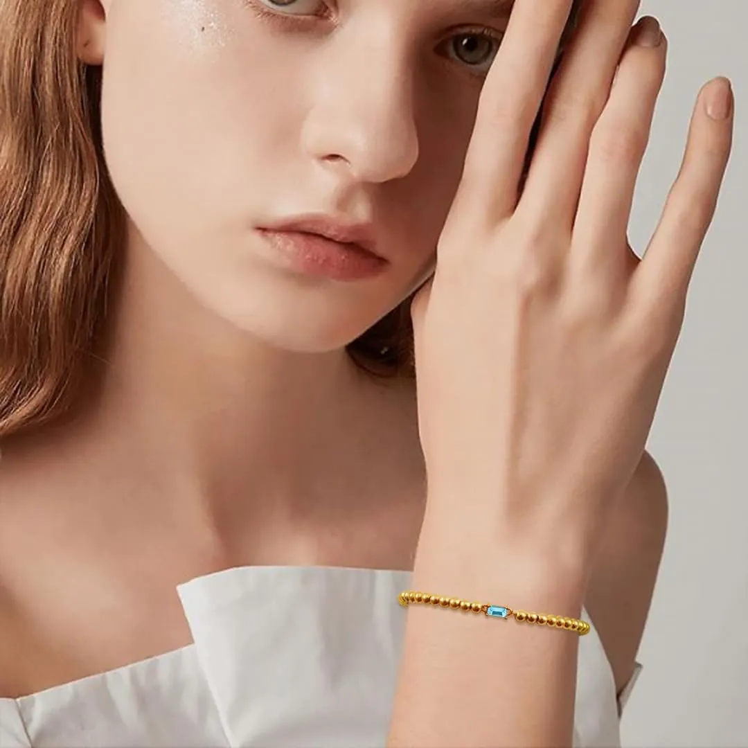 Free bird Birthstone Beaded Bracelet for Women Dainty 14K Gold Plated Stretchable Beaded Bracelet Hypoallergenic Waterproof Trendy Stackable Bracelet Birthstone Jewelry Gift for Birthday Christmas Valentine's Day