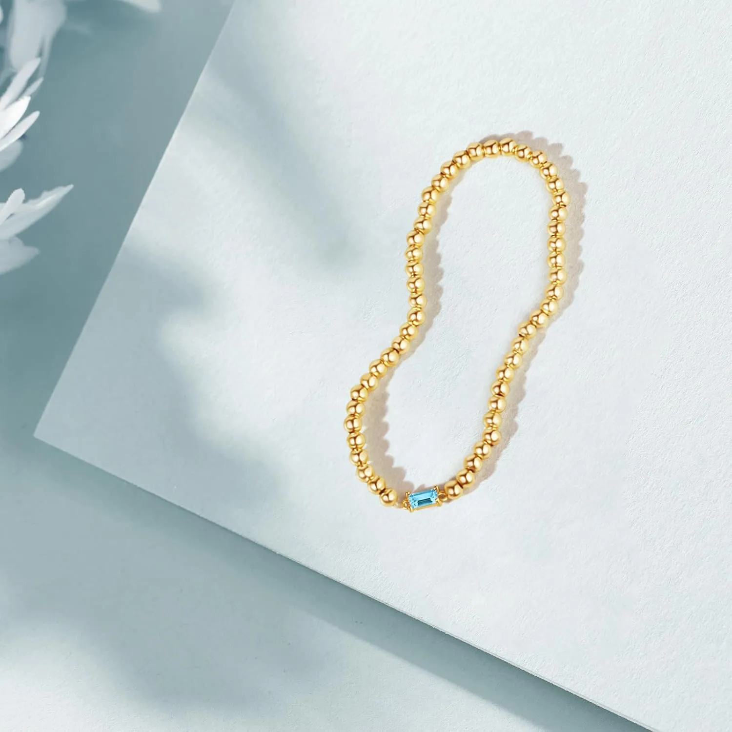 Free bird Birthstone Beaded Bracelet for Women Dainty 14K Gold Plated Stretchable Beaded Bracelet Hypoallergenic Waterproof Trendy Stackable Bracelet Birthstone Jewelry Gift for Birthday Christmas Valentine's Day