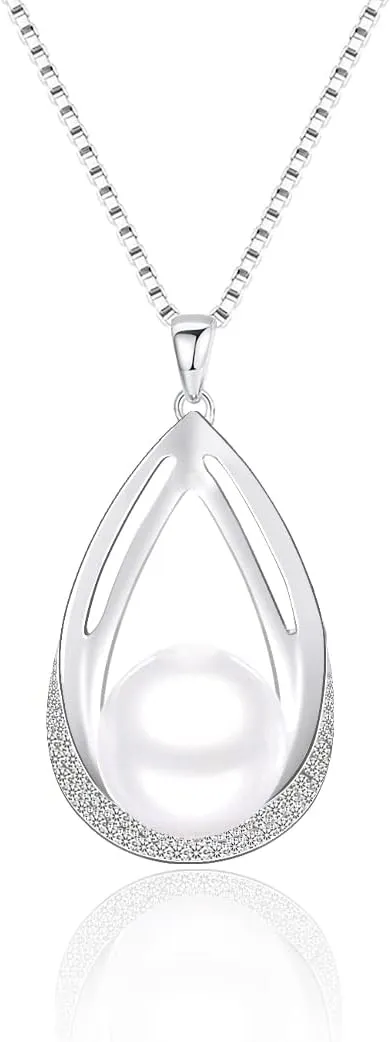 Freshwater Cultured White Real Pearl Pendant Necklaces for Women, Christmas Gifts for Wife Mom Girlfriend, Anniversary Birthday Fine Jewelry Gifts for Her