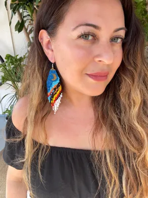 Fringe Beaded Moon earrings (blue)