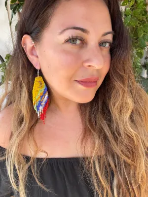 Fringe Beaded Moon earrings (yellow)