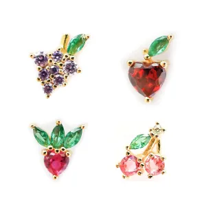 Fruit Earrings Mismatched Studs Set of 4 Multiple Piercings Food Jewelry Fun Ear Posts