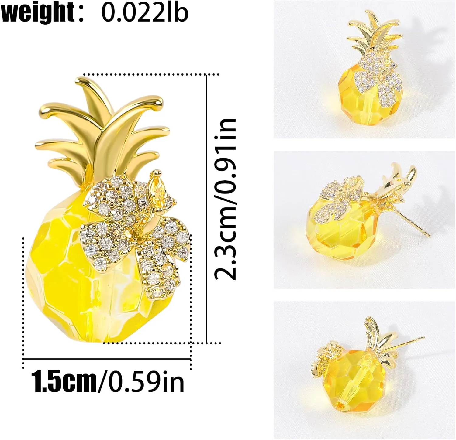 Fun Cubic Zirconia Pineapple Earrings for Women 14K Gold Plated CZ Flower Pineapple Stud Earrings Dangle Yellow Crystal Tropical Fruit Hoop Statement Earrings Summer Beach Party Trendy Jewelry Gifts