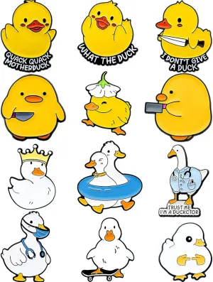 Funny Duck Enamel Pins Set of 12  Collectible Meme Lapel Pins for Backpack, Jacket, Hat, Shoes & More  Cute & Humorous Accessories  Unique Gift for Friends & Pin Collectors