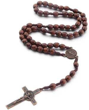 Fuqimanman2020 Handmade Wooden Beads Catholic Rosary Necklace with Crucifix Cross Pendant Christian Prayer Holy Jerusalem Holyland Virgin Mary Jesus Necklace Y Necklace for Women Men