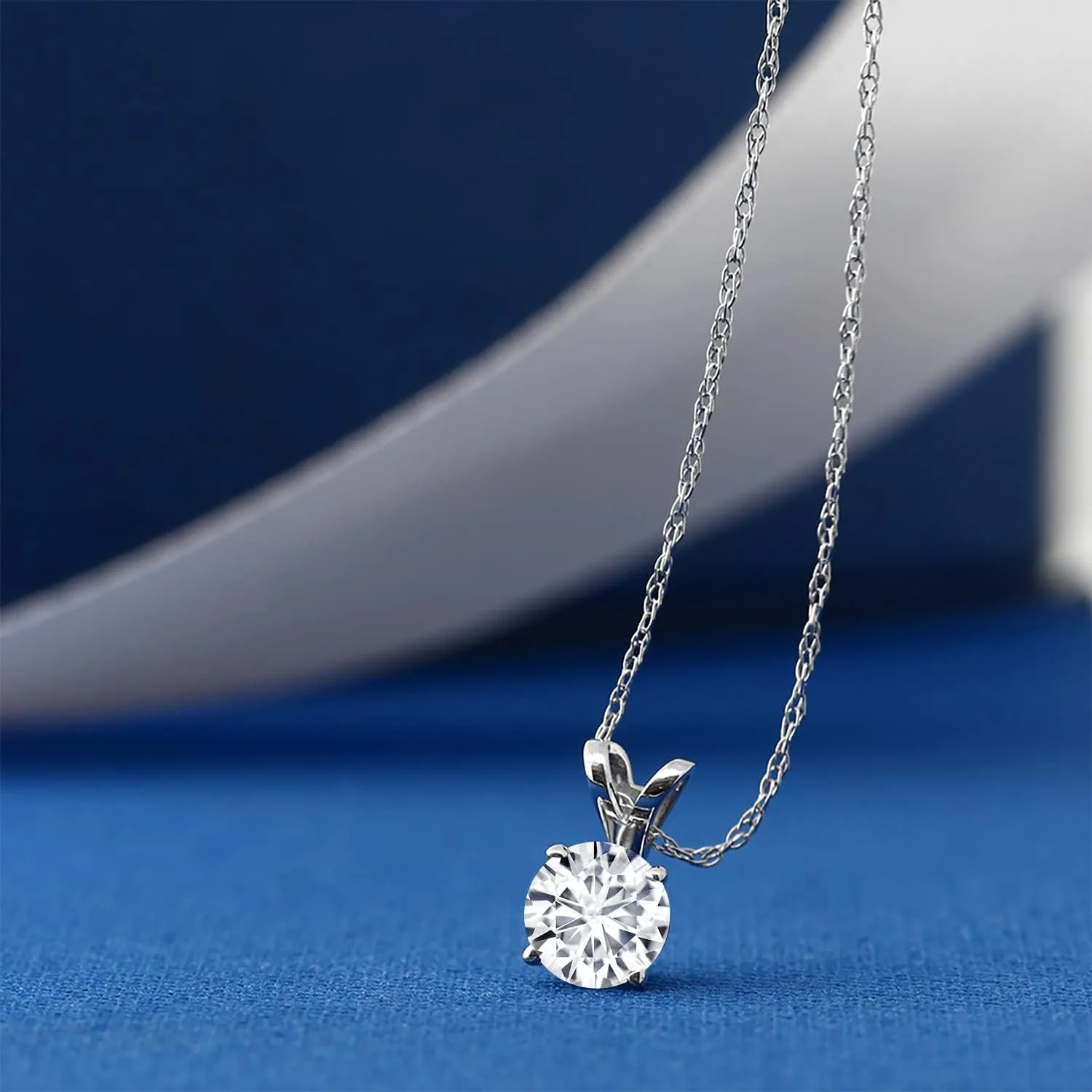 Gem Stone King 14K White Gold 4MM Round Gemstone Birthstone Solitaire Pendant Necklace | Gold Necklace For Women | With 18 inch Gold Rope Chain | Fine Jewelry Gifts for Her Mom Women Wife