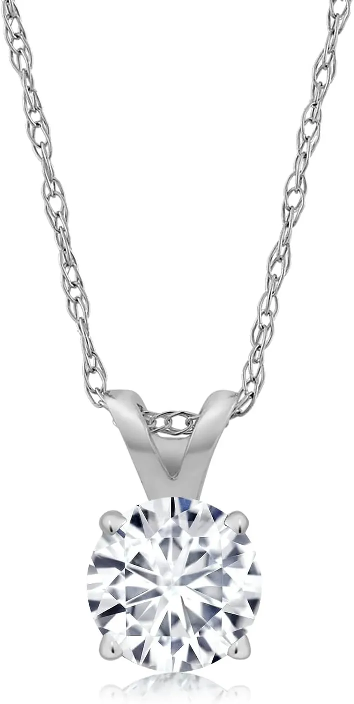 Gem Stone King 14K White Gold 4MM Round Gemstone Birthstone Solitaire Pendant Necklace | Gold Necklace For Women | With 18 inch Gold Rope Chain | Fine Jewelry Gifts for Her Mom Women Wife
