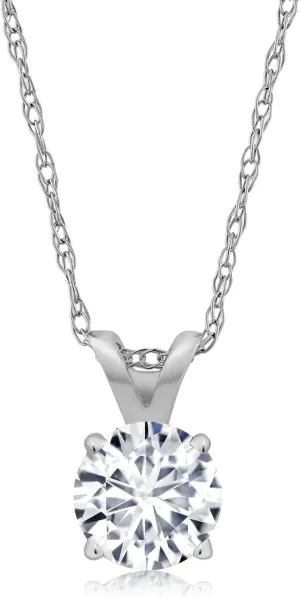 Gem Stone King 14K White Gold 4MM Round Gemstone Birthstone Solitaire Pendant Necklace | Gold Necklace For Women | With 18 inch Gold Rope Chain | Fine Jewelry Gifts for Her Mom Women Wife