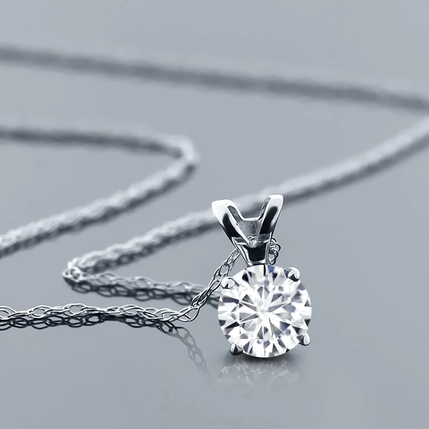 Gem Stone King 14K White Gold 4MM Round Gemstone Birthstone Solitaire Pendant Necklace | Gold Necklace For Women | With 18 inch Gold Rope Chain | Fine Jewelry Gifts for Her Mom Women Wife