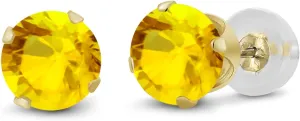 Gem Stone King 14K Yellow Gold Yellow Sapphire Stud Earrings For Women Men (0.72 Cttw, Gemstone September Birthstone, Round 4MM)