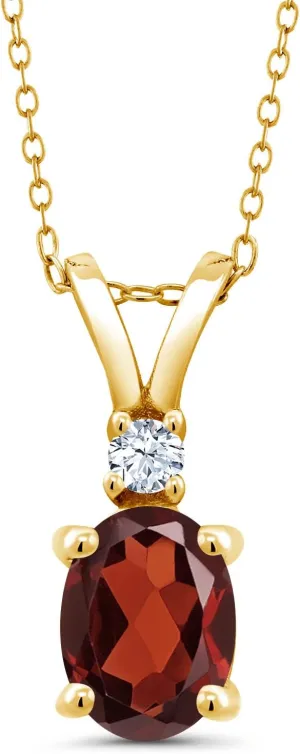 Gem Stone King 18K Yellow Gold Plated Silver Gemstone Birthstone Pendant Necklace for Women | 8X6MM Oval Center Stone & 2.5MM Round Accent | Fine Jewelry Gifts for Her Mom Wife | 18 Inch Chain