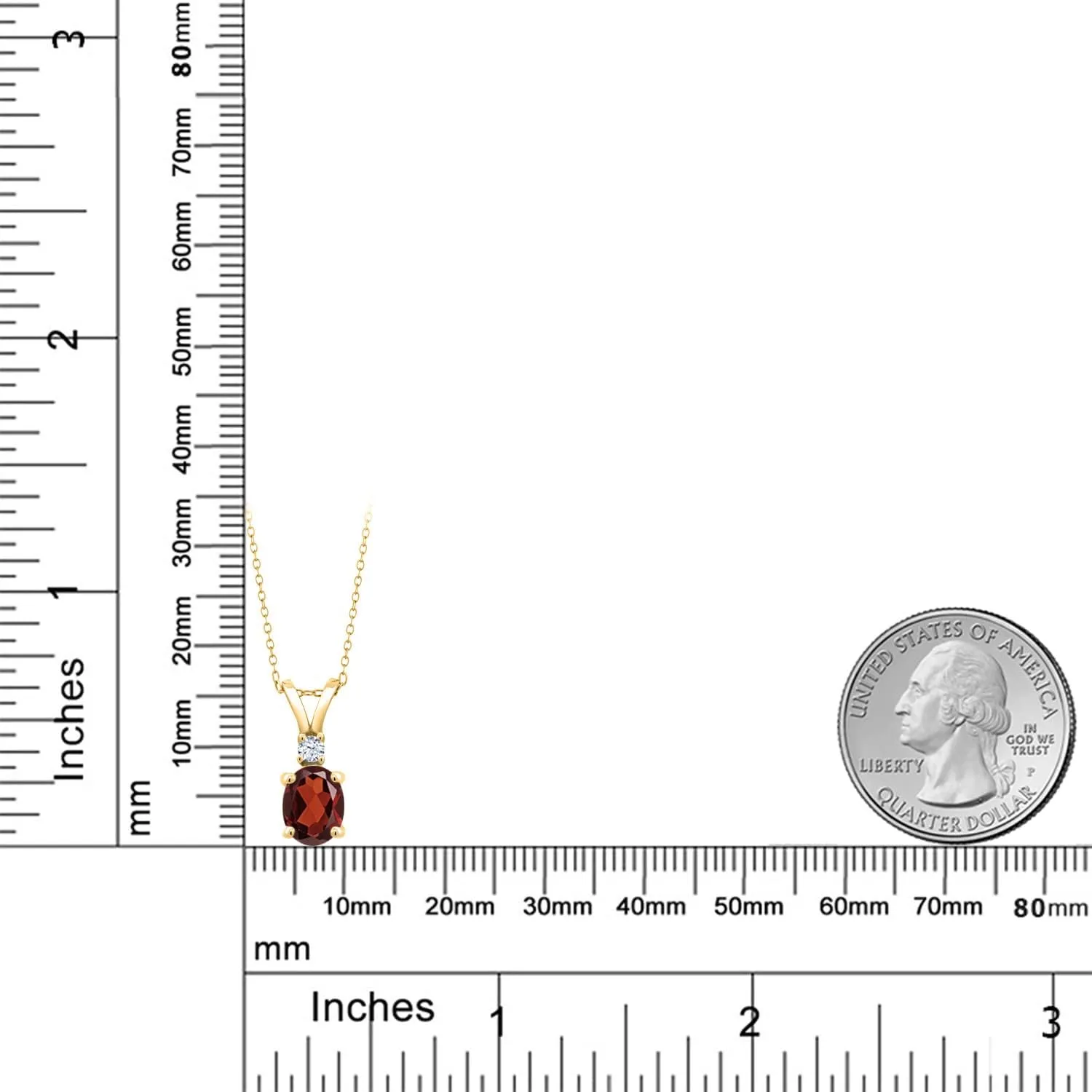Gem Stone King 18K Yellow Gold Plated Silver Gemstone Birthstone Pendant Necklace for Women | 8X6MM Oval Center Stone & 2.5MM Round Accent | Fine Jewelry Gifts for Her Mom Wife | 18 Inch Chain