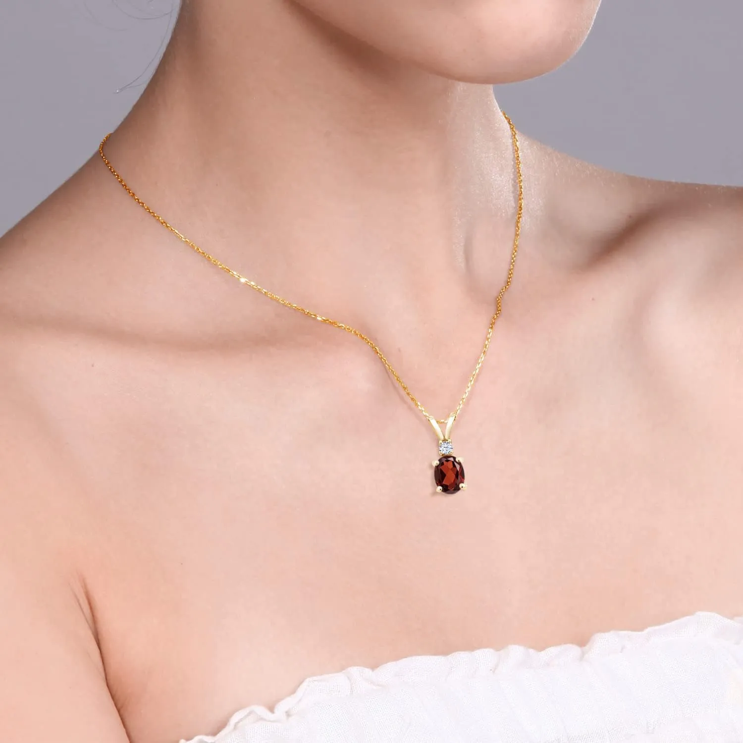 Gem Stone King 18K Yellow Gold Plated Silver Gemstone Birthstone Pendant Necklace for Women | 8X6MM Oval Center Stone & 2.5MM Round Accent | Fine Jewelry Gifts for Her Mom Wife | 18 Inch Chain