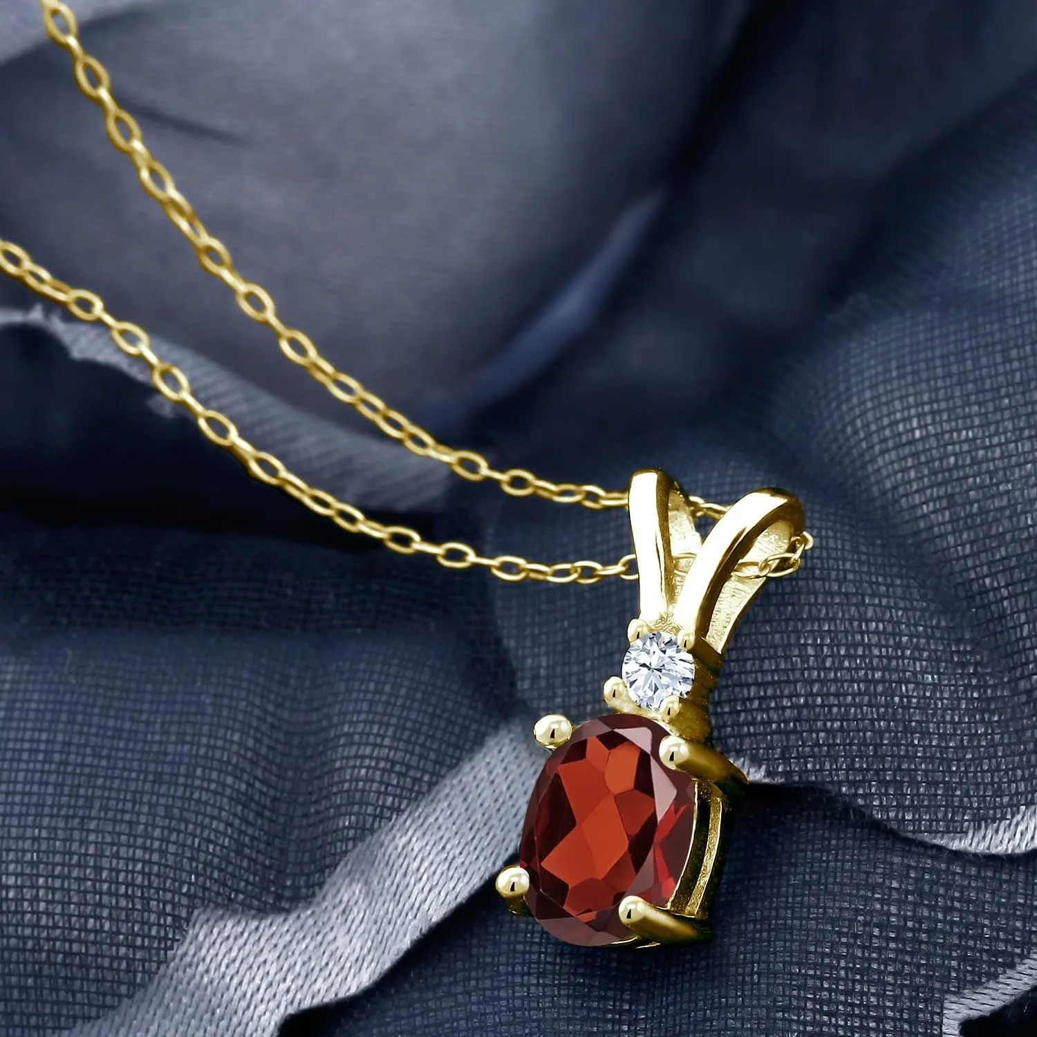 Gem Stone King 18K Yellow Gold Plated Silver Gemstone Birthstone Pendant Necklace for Women | 8X6MM Oval Center Stone & 2.5MM Round Accent | Fine Jewelry Gifts for Her Mom Wife | 18 Inch Chain
