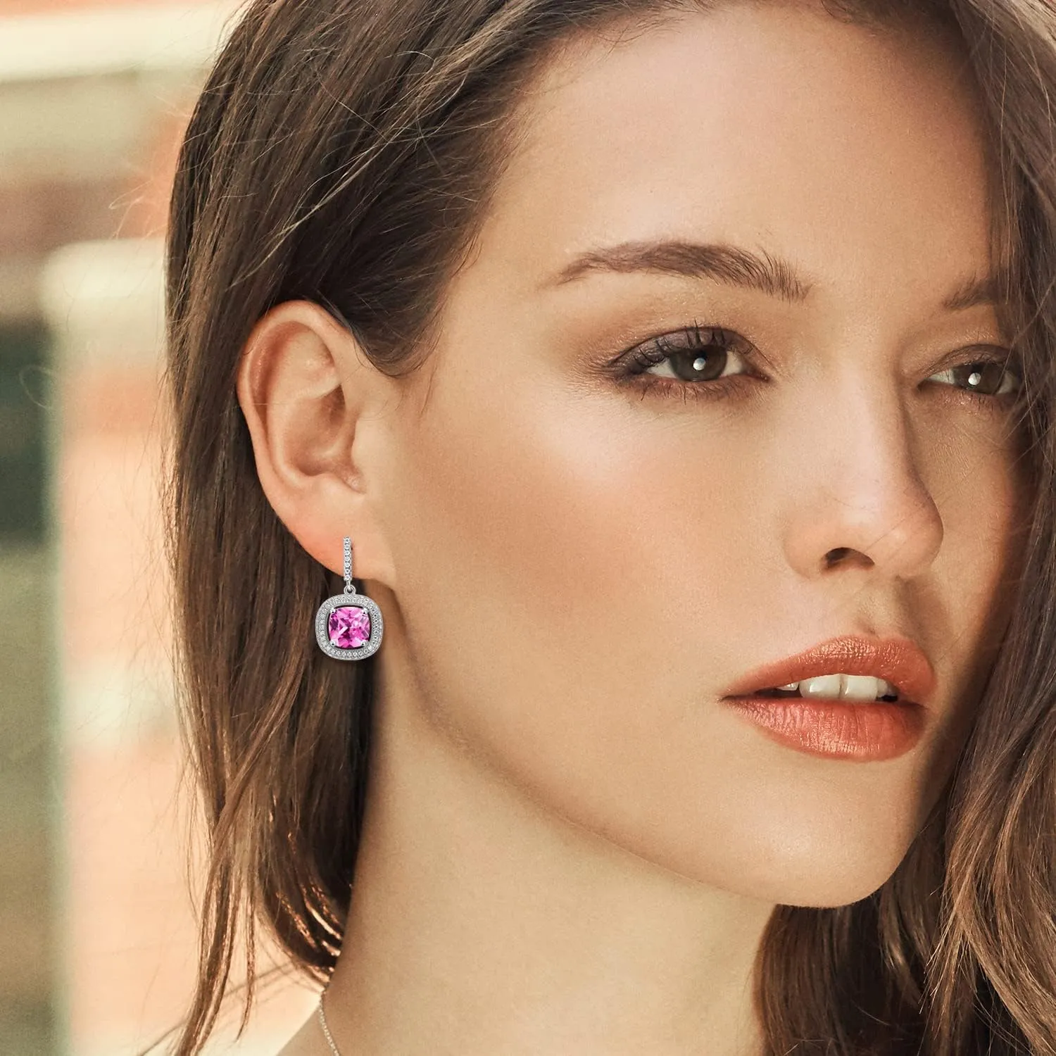 Gem Stone King 8MM Cushion Gemstone Birthstone and White Moissanite Drop Dangle Earrings For Women | 925 Sterling Silver | Fine Jewelry Gifts for Her Mom Women Wife
