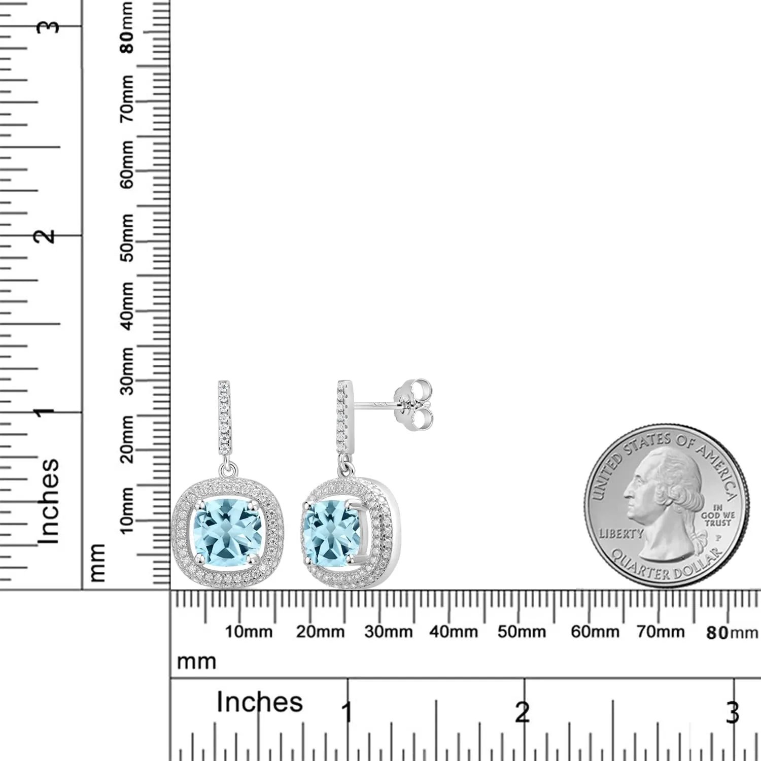 Gem Stone King 8MM Cushion Gemstone Birthstone and White Moissanite Drop Dangle Earrings For Women | 925 Sterling Silver | Fine Jewelry Gifts for Her Mom Women Wife