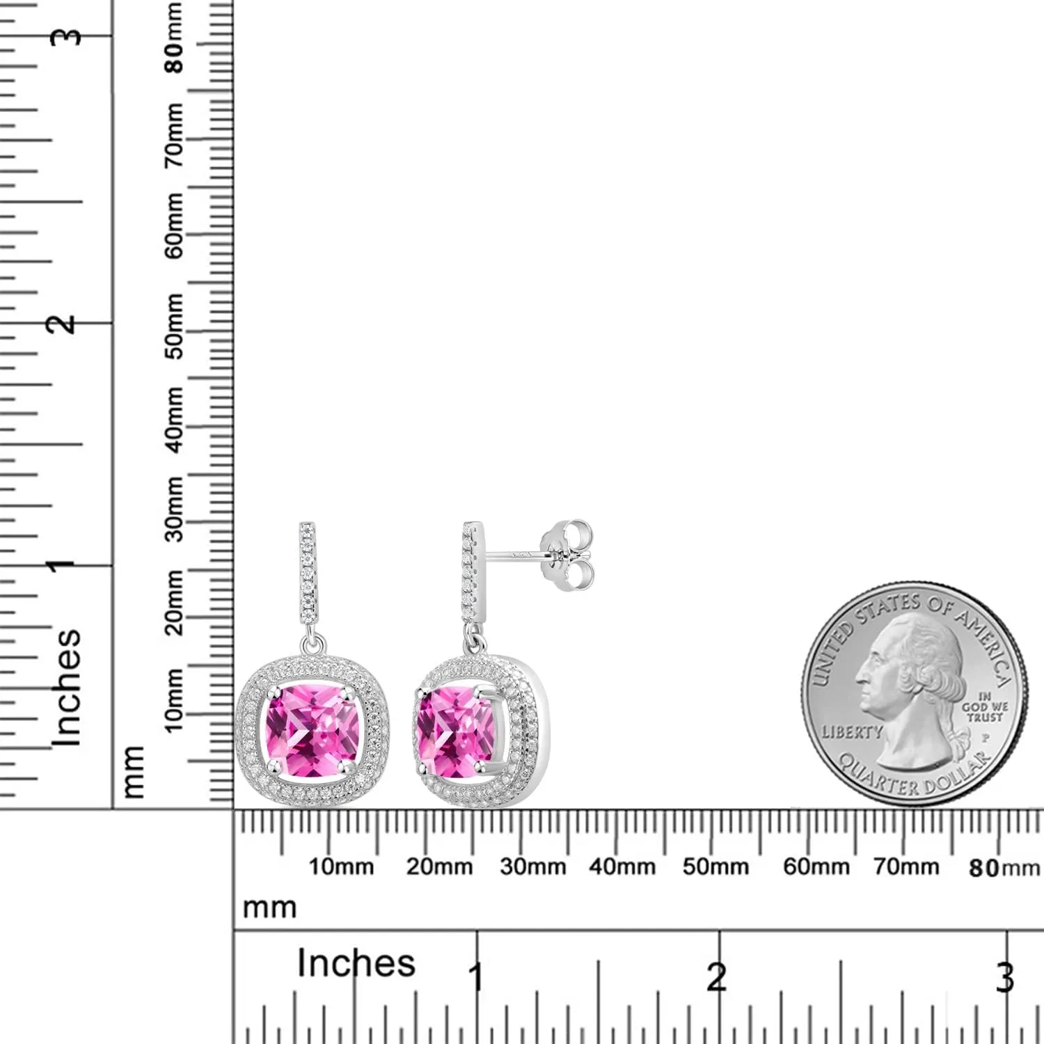 Gem Stone King 8MM Cushion Gemstone Birthstone and White Moissanite Drop Dangle Earrings For Women | 925 Sterling Silver | Fine Jewelry Gifts for Her Mom Women Wife