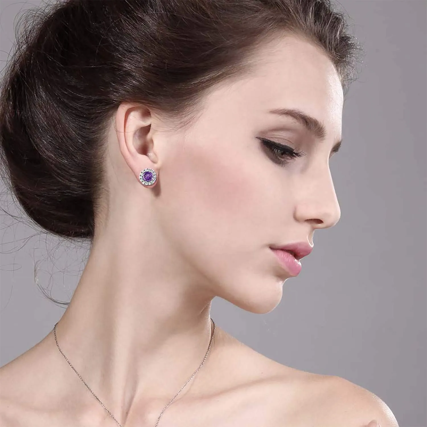 Gem Stone King 925 Sterling Silver 5MM Round Gemstone Birthstone Halo Stud Earrings For Women with Removable Jackets