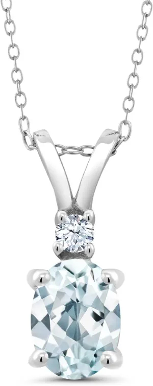 Gem Stone King 925 Sterling Silver Gemstone Birthstone Pendant Necklace for Women | 8X6MM Oval Center Stone & 2.5MM Round Accent | Fine Jewelry Gifts for Her Mom Women Wife | 18 Inch Chain