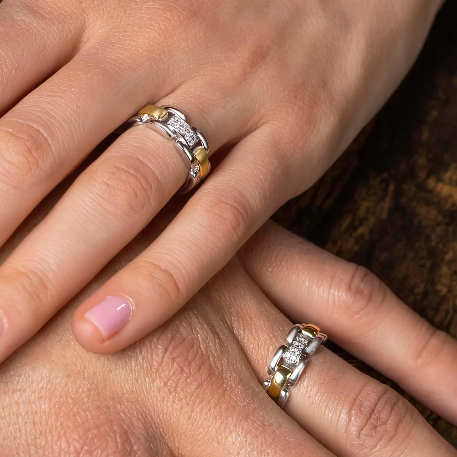 Gem Stone King Men's 925 Sterling Silver and 10K Yellow Gold White Lab Grown Diamond Band 2 Tone Ring | 7MM Width | Available in Size 5 to 13